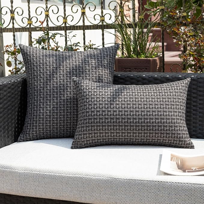 Kevin Textile Outdoor Waterproof Throw Pillow Covers Pack of 2 Farmhouse Decorative Cushion Covers for Garden Patio Tent Balcony Bench Couch Sofa 22x22 Inch, Dark Grey