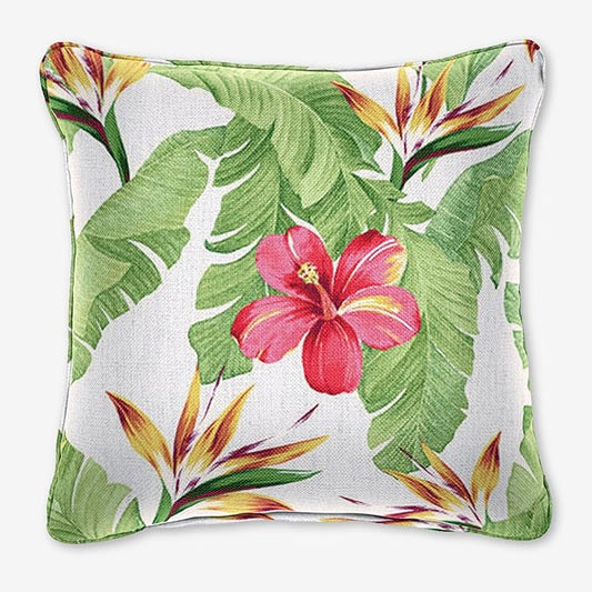 BrylaneHome 16" Square Toss Pillow - Patio & Outdoor - Patio & Outdoor - Water, Stain & Fade Resistant - Hibiscus