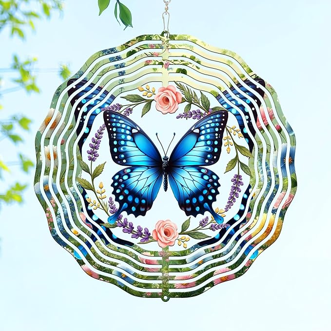 FLAGWIX Christmas Butterfly Wind Spinners Outdoor - 3D Stainless Steel Metal Wind Spinners 12 in - Birthday Gifts for Mom, Butterfly Gifts for Women, Yard Decorations Outdoor, Christmas Decorations