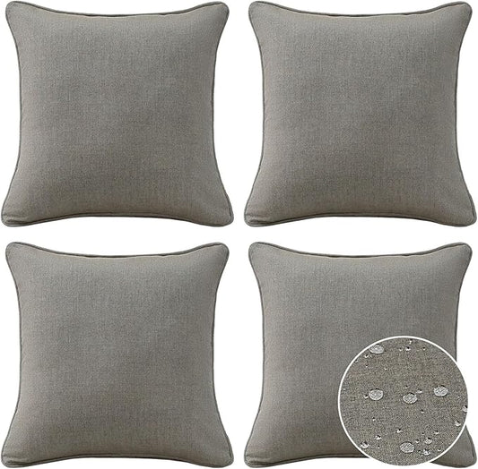 Sunbrella Decorative Outdoor Water Repellent Throw Pillows with Inserts, Set of 4, 18" x18" Pillows for Patio, Backyard, Bed, Couch, and Patio Furniture, Cast Shale