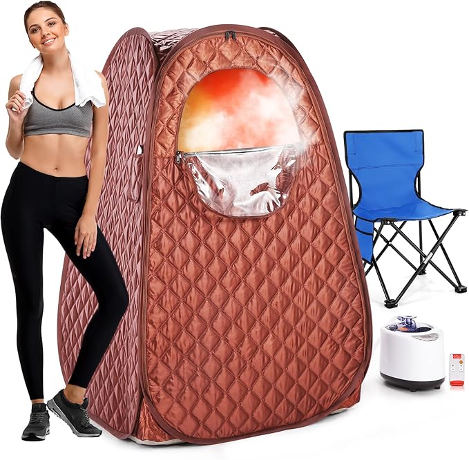 Portable Sauna for Home Full Body Personal Sauna Steam Sauna at Home Spa with 2.6L 1000W Steam Generator, 90 Minute Timer, Foldable Chair, Remote Control Included(Brown)