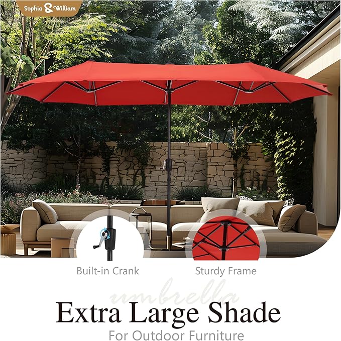 Sophia & William Patio Dining Set for 6 | 13ft Patio Umbrella Red | 4 Fixed Chairs | 2 Swivel Patio Dining Chairs | Removable Seat Cushions | Black 59" Patio Dining Table