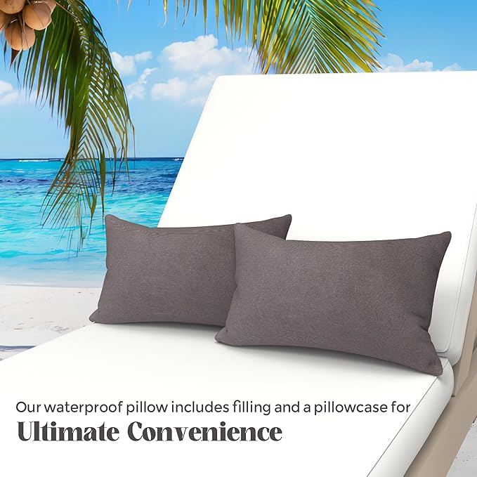 WOLKI Waterproof Outdoor Pillows 12X20 Inch Feather and Down Filled Throw Pillow for Patio Furniture,Outside Decorative Set of 2,Gery