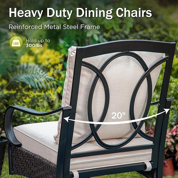 PHI VILLA Outdoor Dining Set for 6, All-Weather Patio Table and Chairs Set for 6, Heavy Duty Rectangle Patio Table Set for Deck, 6 Extra Large Outdoor Stationary Dining Chairs with Thick Cushions