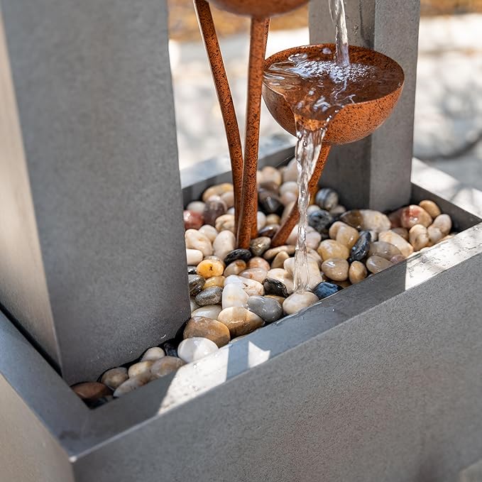 XBrand Metal Sculptural Multi-Tiered Flower Water Fountain, No LED Lights, Gray and Bronze, 38" Tall