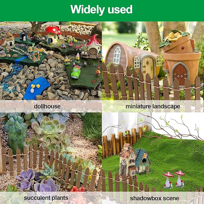 2Pcs Miniature Fairy Garden Fence,DIY Wood Picket Fence Mini Ornament,Home Garden Plant Pot DIY Diorama Project (Brown,1.96"x 35.4")