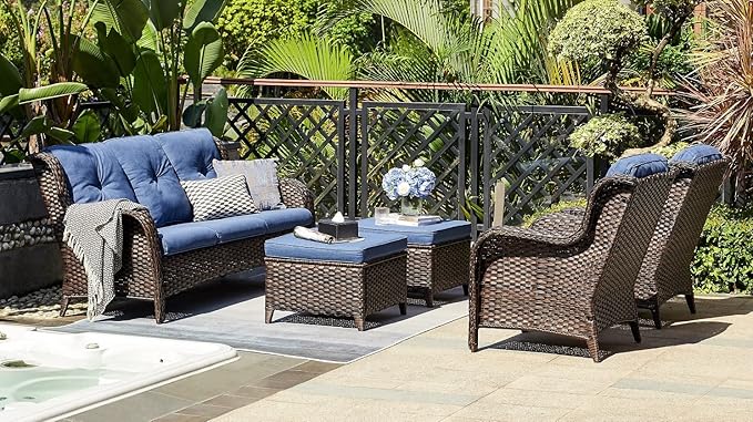 HUMMUH 3-Seat Outdoor Wicker Sofa PE Rattan Patio Couch with Thick Cushions,Deep Seat High Curved Back Armset Patio Sofa…