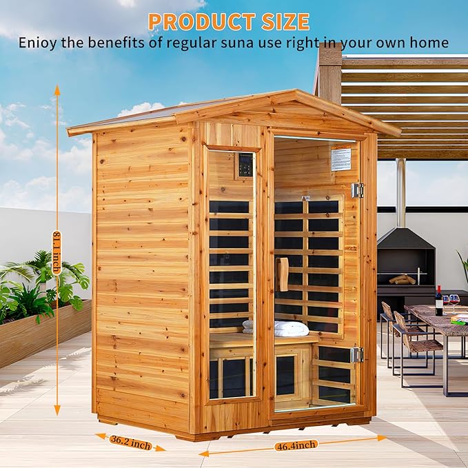 Outdoor Sauna 2 Person Infrared Saunas for Home, Low Emf Infrared Sauna Dry Sauna for Home 1750W Sauna Outdoor LED Reading Lamps, Chromotherapy Lights,81.10 * 46.4 * 36.2Inch