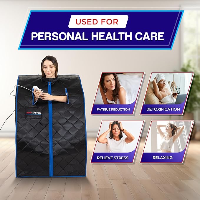 TopMaster Foldable Infrared Sauna, Portable Sauna for Home, Sauna Tent Sauna Box Portable, Indoor Portable Sauna with Foldable Chair, Wired Controller - Sauna Box for Home 1050W Power, Max 140°F Black