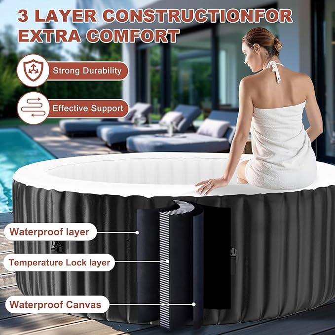 LILYPELLE 2-4 Person Inflatable Hot Tub, Large Portable Hot Tub with 120 Bubble Jets, Outdoor Spa Round Bathtub Set Included Heater Pump, Filter and Insulated Cover, 71" X 71" X 25"
