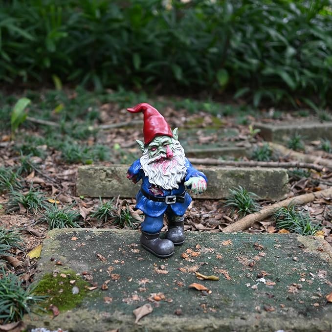 Zombie Gnome Evil Scary Walking Dead Gnome Gnombia Garden Statue, Halloween Decoration - 10 inches