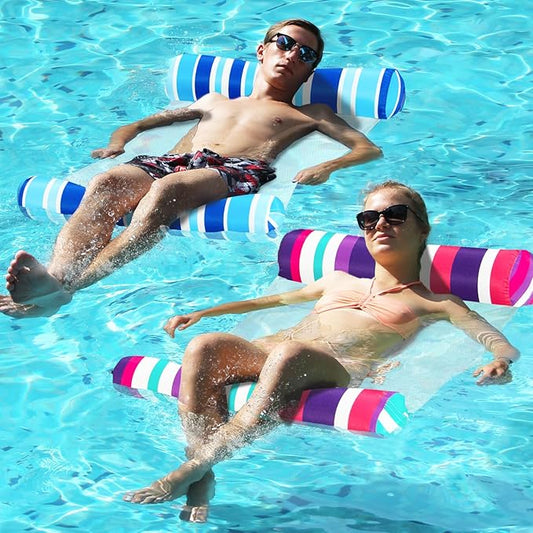 FindUWill 2 Pack Fabric Water Swimming Pool Floats Hammock, XL, Inflatable Multi-Purpose Water Hammocks Floaties (Saddle, Lounge Chair, Hammock, Drifter), Pool Float Lounger for Adults Vacation
