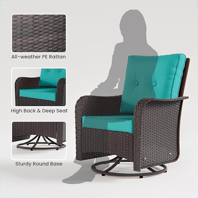 11 Pieces Outdoor Patio Furniture Set Outdoor Furniture Patio Sectional Sofa Conversation Sets w/ETL Approved 45" Gas Outdoor Fire Table & Coffee Table, Swivel Rocking Chair (Turquoise)