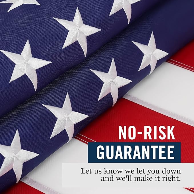 American Flag 4x6’ | Embroidered Stars & Sewn Stripes | Heavy Duty U.S. Flag | Durable 210D Oxford Nylon for High Winds | Quadruple Stitched Fly End Brass Grommets | Patriotic Decor