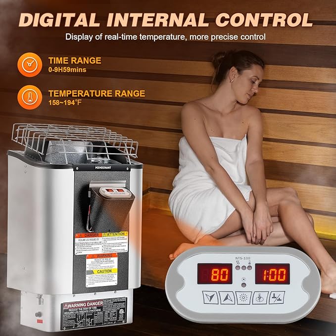 Mxmoonant Sauna Heater, 9KW 220V Electric Sauna Heaters Built-in Digital Control Sauna Stove Dry Steam Sauna Bath for Home Hotel Spa Max. 460 Cu.ft with Sauna Hygrothermograph