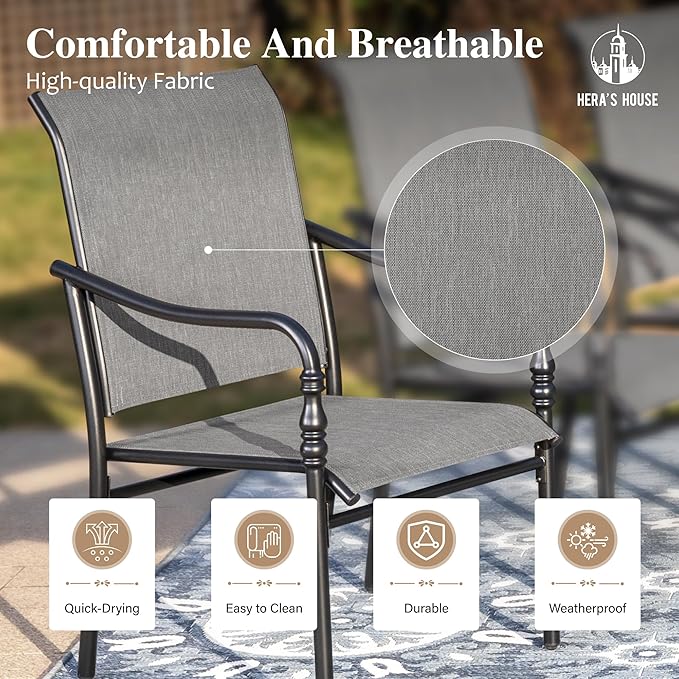 HERA'S HOUSE 5 Pieces Outdoor Dining Sets, Round Table with 4 Armrest Chairs, Patio Table and Chairs for Lawn Porch Backyard Restaurant
