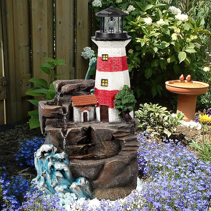 Ferrisland Outdoor Rock Waterfall Fountain Cascading Floor Water Feature Art Decor for Yard Garden Patio Lawn Backyard (Red, 23" H)