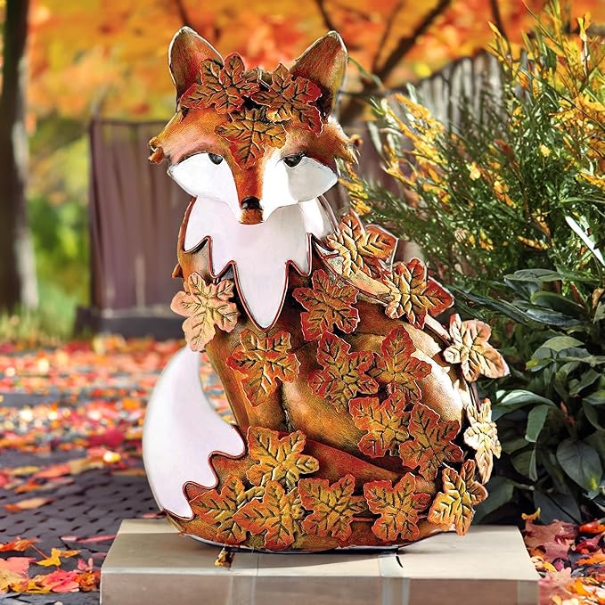 10" Metal Cute Fox Garden Accent, Whimsical Fox Lover Ornament, Real Metal Sculpture Decor, Funny Animal Outdoor Statue, Unique Decorative Lawn Fox Figurine Gift