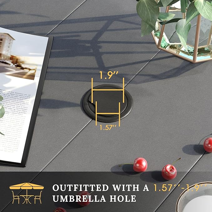 VICLLAX 7 Pieces Patio Dining Set, 6 Seats Outdoor Furniture Includes 63" Rectangle Outdoor Table and 6 Swivel Patio Chairs, Grey Tabletop and Fabric