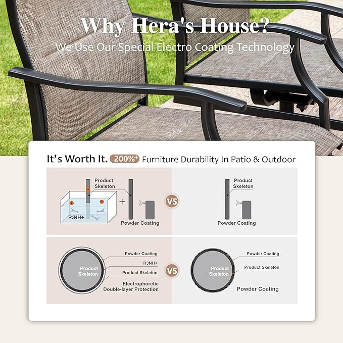 HERA'S HOUSE Patio Outdoor Swivel High-Back Rocking Chairs of 4, Outdoor Dining Chairs with All Weather Textilene Fabric,Wide Metal Armrests for Lawn, Porch or Garden