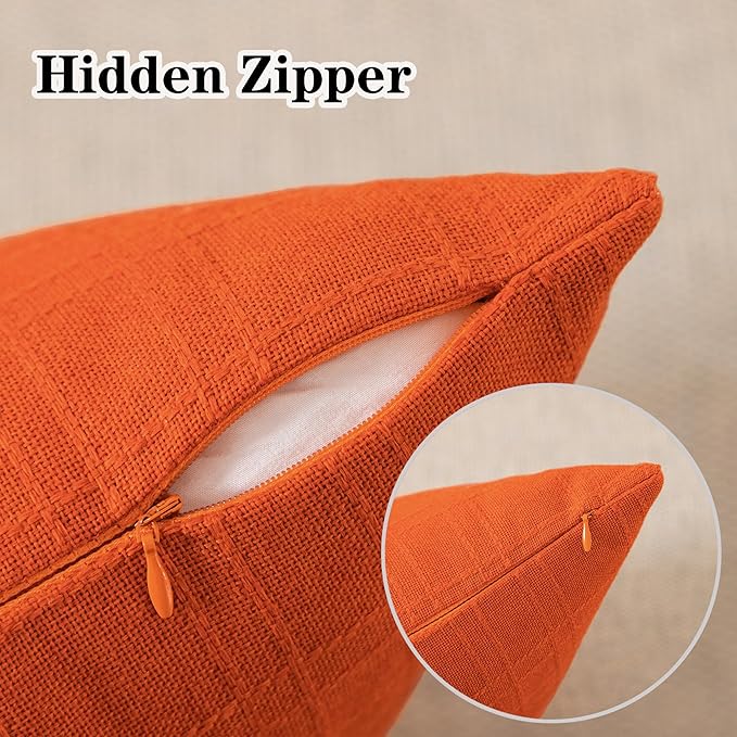 Kevin Textile Fall Outdoor Waterproof Throw Pillow Covers Decorative Farmhouse Water Resistant Checkered Cushion Covers for Tent Patio Garden Couch Sofa Pack of 2 (16x16 Inch Orange)