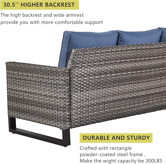 HUMMUH 5 Piece Patio Furniture Set Outdoor Sectional Sofa,PE Wicker Patio Swivel Rocker Chairs with Ottomans for Porch,Garden,Backyard