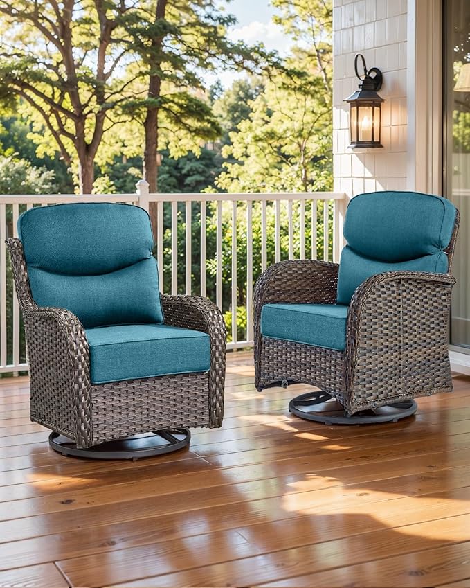 Luxury 22x24/22x25 6-Inch Smile Outdoor Cushions - 1 Set Deep Seat Water-Resistant Patio Furniture Replacement Cushion for Wicker Wood Metal Chair Glider Rocker Loveseat Sofa - Peacock Blue