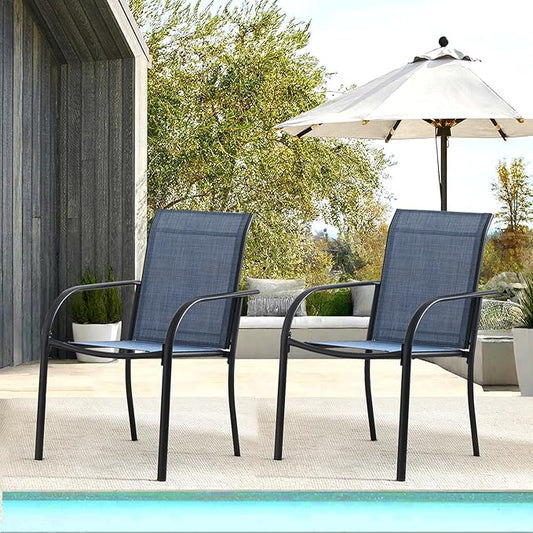 Patio Chairs Set of 2, Outdoor Dining Chairs with Breathable Textilene Fabric, Stackable Patio Chairs for Lawn, Garden, Backyard, Poolside, Dark Blue