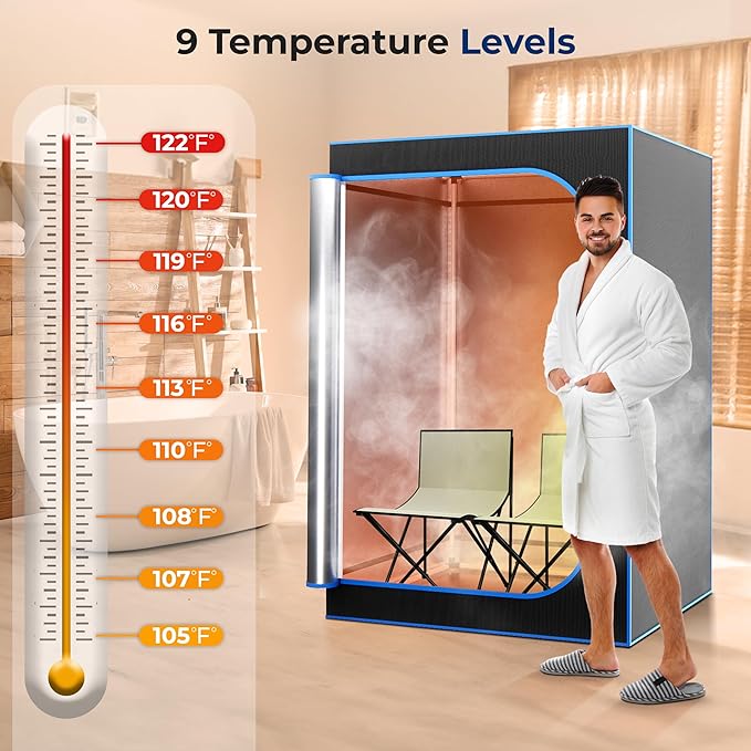 SereneLife Portable Sauna for Home, 2-Person Steam Sauna Tent with 4L Steamer, 2 Foldable Sauna Chairs, Remote Control for in-Home Spa Rejuvenation, 71"x47" (Black)