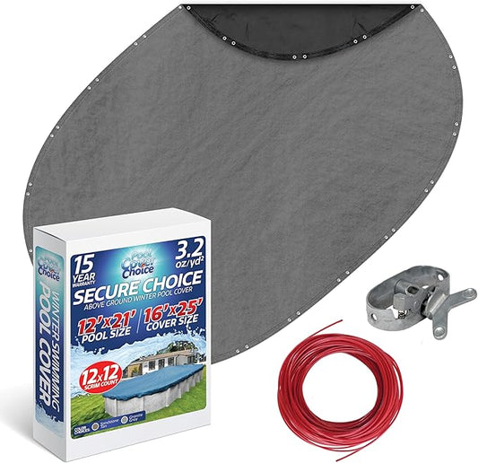 Winter Swimming Pool Cover for 12 ft x 21 ft Aboveground Oval Pool Size, Secure Choice Series, Solid Material, Color - Granite Gray, Pool Cover Choice 331221-4CHOICE