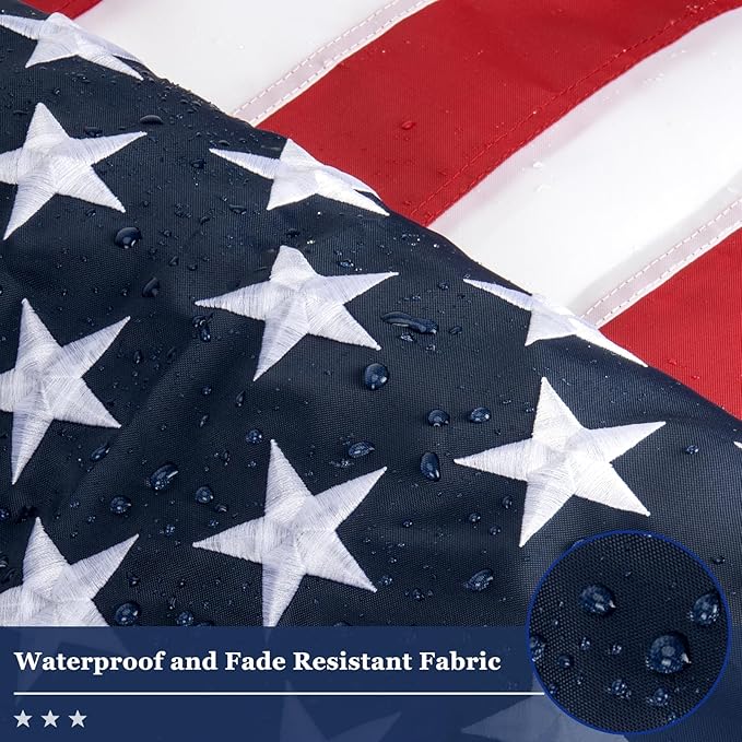 American Flags for Outside 6x10 Ft; American Flags 6x10 Outdoor Heavy Duty. Durable 250D Polyester US flags with Premium Embroidered Stars, Sewn Stripes, Brass Grommets, and Vibrant Colors.