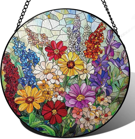 Colorful Wildflowers Suncatcher -7.9 in Stained Glass Window Hanging Sun Catcher Garden Decor