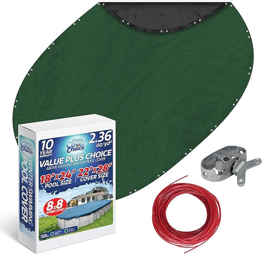 Winter Swimming Pool Cover for 18 ft x 24 ft Aboveground Oval Pool Size, Value Plus Choice Series, Solid Material, Color - Evergreen, Pool Cover Choice 321824-4CHOICE
