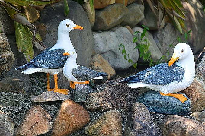 Real Seagull Outdoor Sculpture,Garden Bird Statue,Beach Statue Decor,Resin Animal Seabird Ornaments,Coastal Beach Decor,Patio Decor for Outdoor Table Decorfor Garden,Terrace,Lawn,Yard