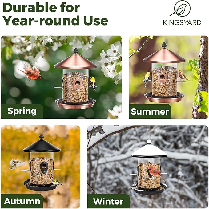 Kingsyard Metal Bird Feeder for Outdoors Hanging with 8 Ports, 4.5 lbs Large Tube Bird Feeder with Seed Tray for Cardinal Finch, Easy to Fill and Clean, Black