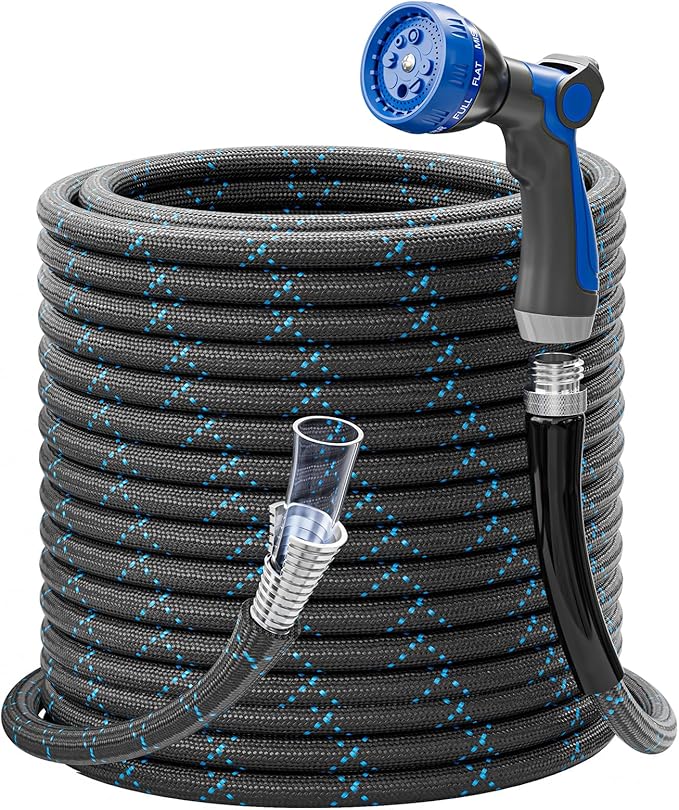 SPECILITE Garden Hose 25ft, 3-Layer Flexible Water Hose with 8 Pattern Spray Nozzle, Non-Expanding & Lightweight Stainless Steel Hose for Yard, Lawn, Outdoor-Leak Proof, No-kink & Tangle-free