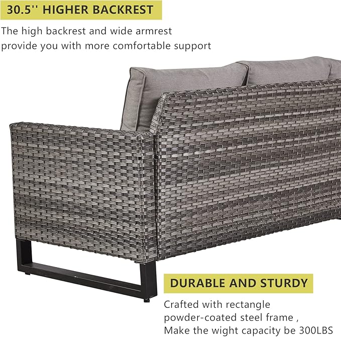 HUMMUH 6 Piece Patio Furniture Outdoor Sectional Sofa Set All-Weather Wicker Outdoor Chairs with End Table Ottomans for Patio,Porch,Garden,Backyard