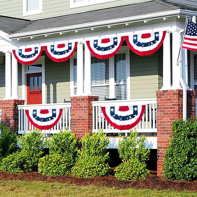 3x6Ft American Bunting Flags Outdoor, Patriotic Bunting for 4th of July Decorations, Memorial Day Patriotic Decorations, USA Pleated Fan Flag for Outdoor Indoor Use (Set of 3)