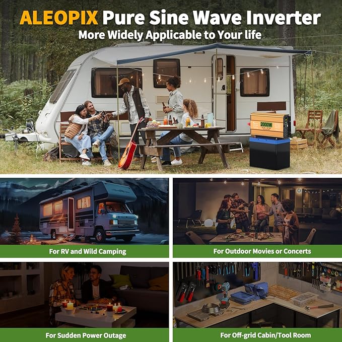 2000 Watt Inverter 12V DC to 110V/120V AC, Pure Sine Wave Inverter for Truck/RV/Home/Solar/Off-Grid, Surge 4000W Pure Sine Power with 2 AC Sockets, 5V 3.4A USB, Digital Display, Remote Controller
