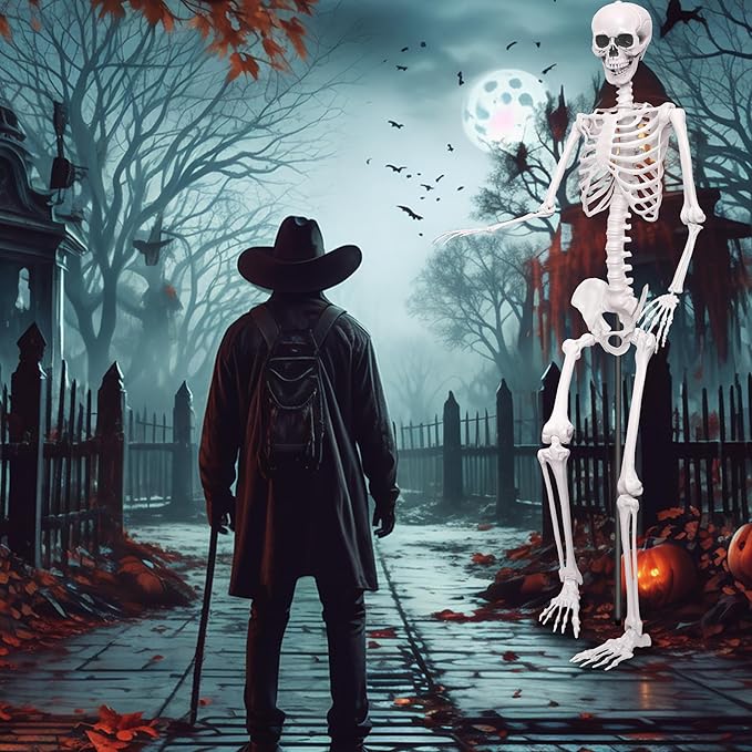 7.9ft/240cm Giant Skeleton Halloween Skeleton Life Size Skeleton Posable Skeleton Full Body Realistic Bones with Movable Joints for Halloween Outdoor Indoor Decorations