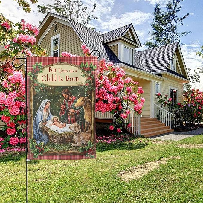 Christmas Birth Garden Flag Vertical Double Sided Outdoor Yard Flags 12.5x18 Inch Burlap Banners Vertical Double Sided for Outdoor Decor Lawn