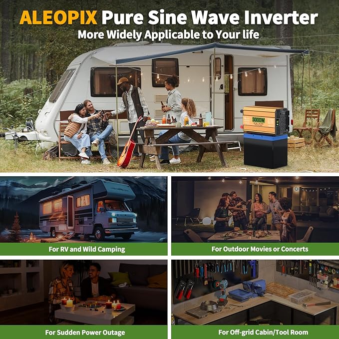 3000 Watt Inverter 12V DC to 110V/120V AC, Pure Sine Wave Inverter for Truck/RV/Home/Solar/Off-Grid, Surge 6000W Pure Sine Power with 3 AC Sockets, 5V 3.4A USB, Digital Display, Remote Controller