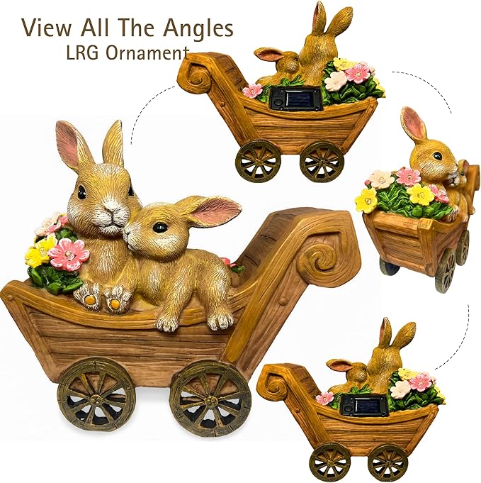 PRETMANNS Solar Rabbit Garden Statue - Mother & Baby Bunny Outdoor Decor with LED Lights for Patio, Yard Ornaments & Gifts for Women & Mom - Large