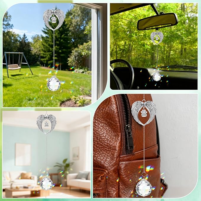 Pet Memorial Gifts for Loss of Dog or Cat, Crystal Suncatcher with Rainbow Light Effect and Angel Wing Design, Includes Fur Keepsake Keychain, Sympathy Gift Set for Remembrance & Bereavement