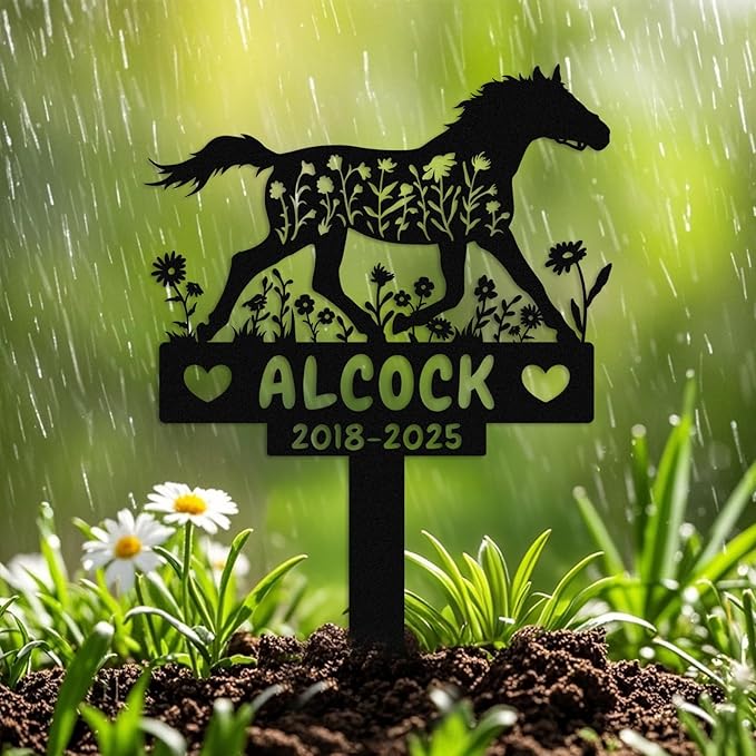 Personalized Horse Memorial Stake,Pet Plaque for Horse Lover,Metal Horse Grave Marker,Remembrance Stake,Outdoor Garden Yard Sign Horse 8inch