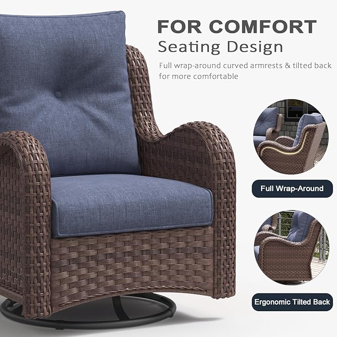 LayinSun 9 Pieces Outdoor Patio Furniture Set, Rattan Wicker Sectional Swivel Rocker Chairs Sets with Ottomans, Swivel Glider Chairs and Coffee Table