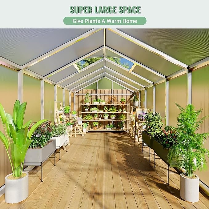 Greenhouse, Greenhouse for Outdoors, Polycarbonate Greenhouses with Quick Setup, Aluminum Frame and Roof Vent, Lockable Door for Backyard, Green Houses for Outside Garden Backyard, Patio