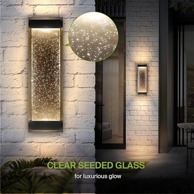 ASD LED 18 Inch Bubble Glass Wall Light Fixture | 22W 520LM 3000K-5000K 100-277V | 3CCT, Waterproof, Dimmable, Up-Down Glow, ETL Listed | Exterior Flush Mount Sconce, Outdoor-Indoor Lighting | Black