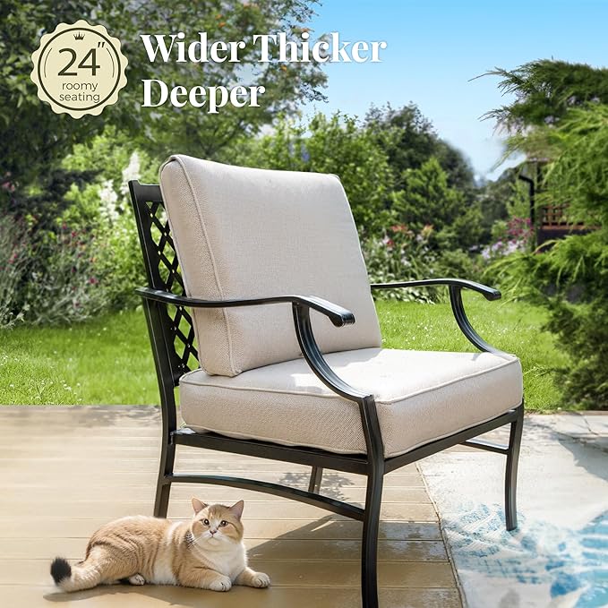 Patio Furniture Set 7 pcs, Outdoor Patio Furniture, 3-Seat Sofa, 4 Single Chairs, 2 Ottomans and 5.75" Extra Thick Cushion, Patio Conversation Set for Garden Backyard Deck,Beige