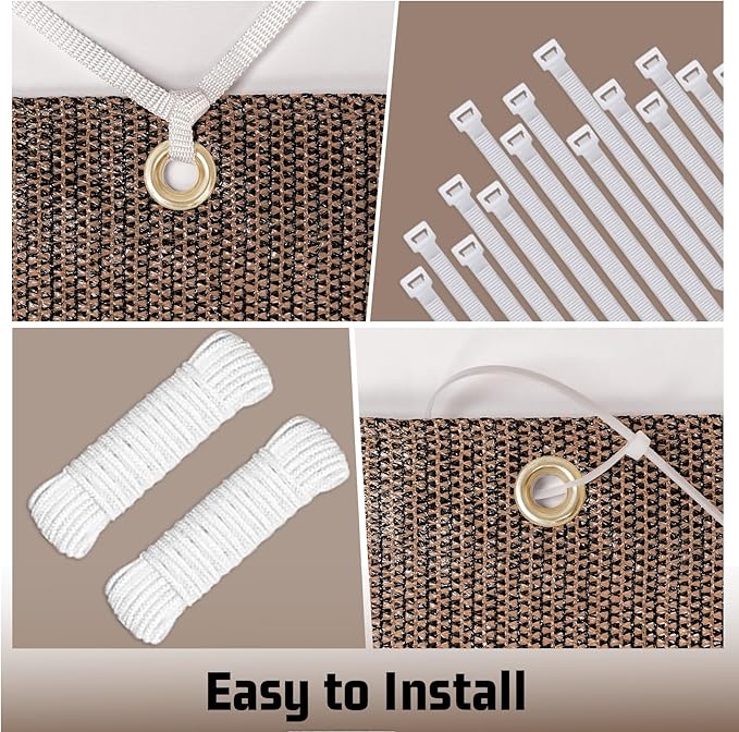 SUNNY GUARD Shade Cloth 8x20 FT Sun Shade Screen Fabric HC-022 Shade Cover Tarp with Grommets for Pergola Backyard Garden, Brown